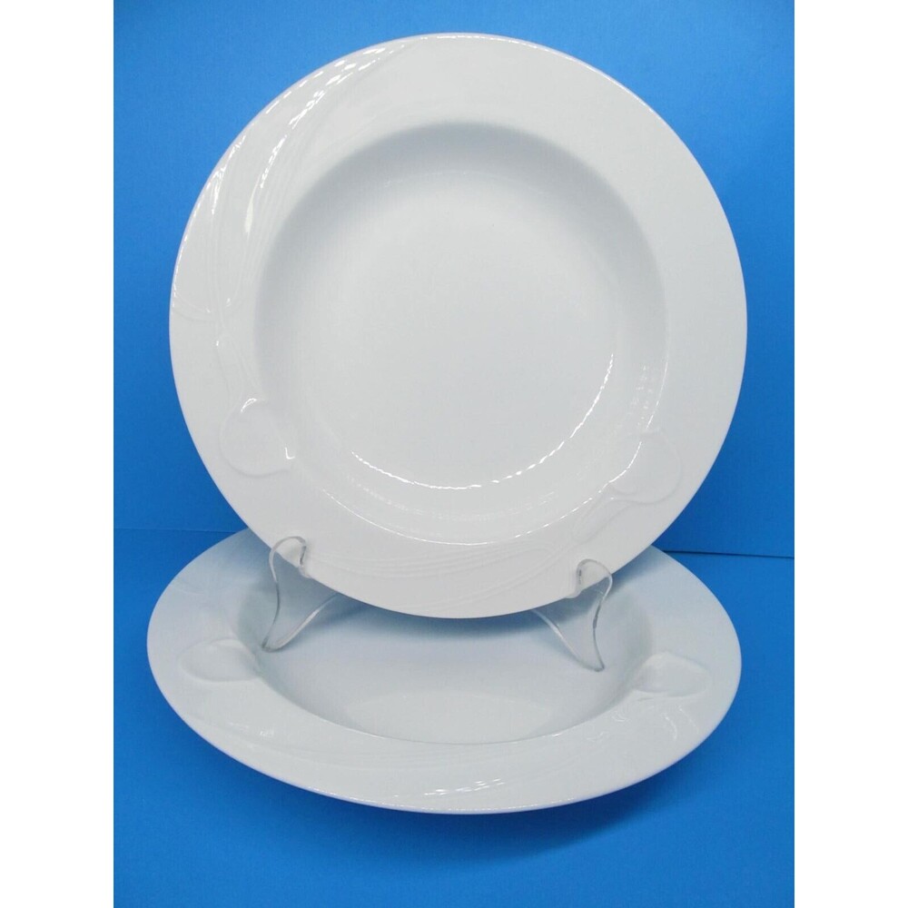 Mikasa Classic Flair White Set Of 2 White 9" Rimmed  Soup Bowls READ DESCRIPTION